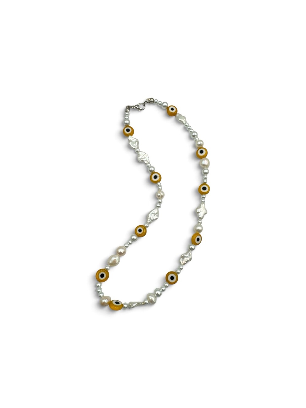HELLOICE Yellow Glass Evil Eye Baroque Pearl Beaded Necklace